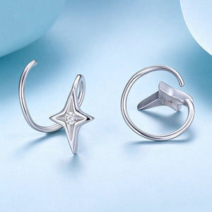 North Star CZ Spiral Twist Open Hoop Earrings