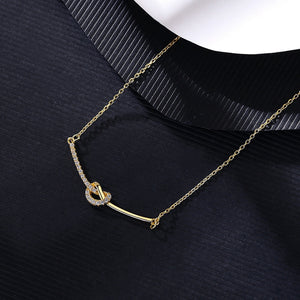 Love Knot Half Pave CZ Curved Bar Necklace