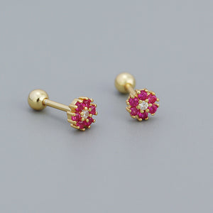 Color Gemstone Flower Stud Earrings