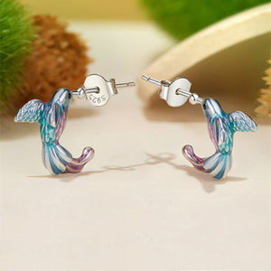 Blue Kingfisher Bird Statement Hoop Earrings