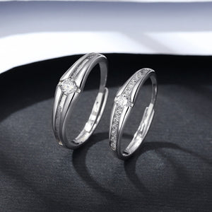 Solitaire Half Pave Couple Matching Open Ring