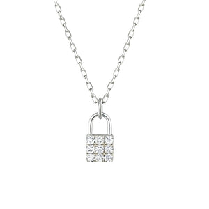 Dainty Pave CZ Padlock Charm Necklace