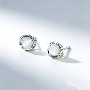 Cat's Eye Stone Twisted Circular Stud Earrings