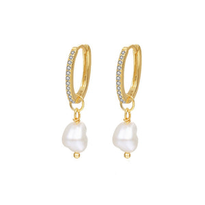 Freshwater Pearl Pave CZ Drop Hoop Earrings