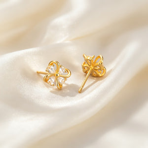 Dainty Pear CZ Four Petal Floral Stud Earrings