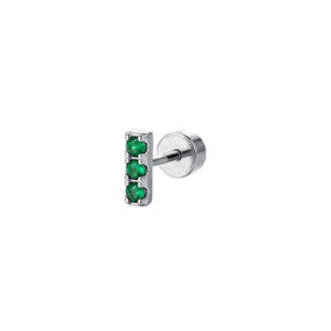 Minimalist Green CZ Vertical Bar Stud Earrings