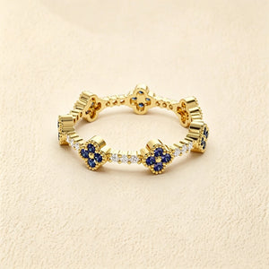 Pave Blue Four-Leaf Clover Eternity Band Ring