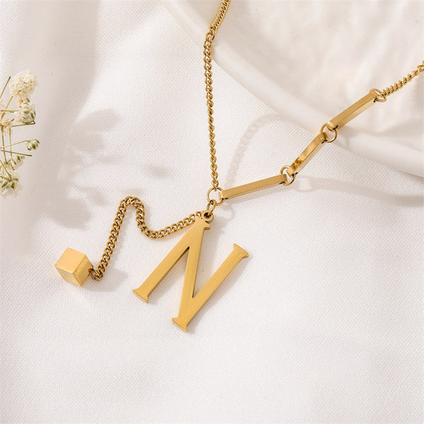 Gold Initial Letter Tassel Necklace