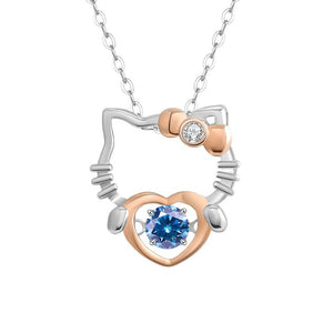 Moissanite Cat Heart Pendant Necklace