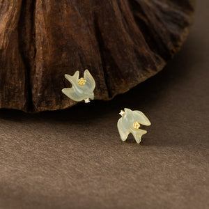 Dainty Jade Swallow Mini Floral Stud Earrings