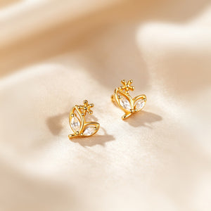 Marquise CZ Leaf Outline Floral Stud Earrings