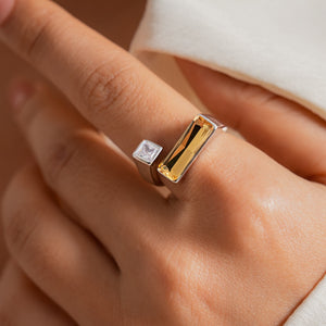 Geometric Two Tone CZ Stackable Open Ring