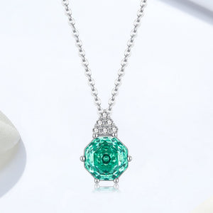 Octagon Green Crystal Pave Charm Necklace