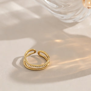 Organic Wave Double Layered Pave Open Ring