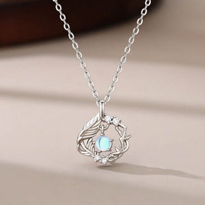 Wing Twig Wreath Moonstone Pendant Necklace