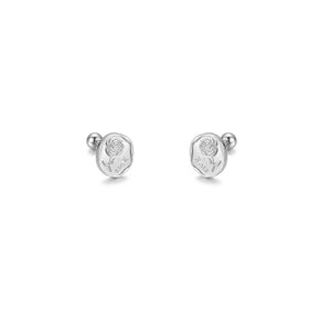 Carved Rose Floral Oval Cameo Stud Earrings