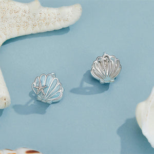 Blue Seashell Starfish Huggie Beach Earrings