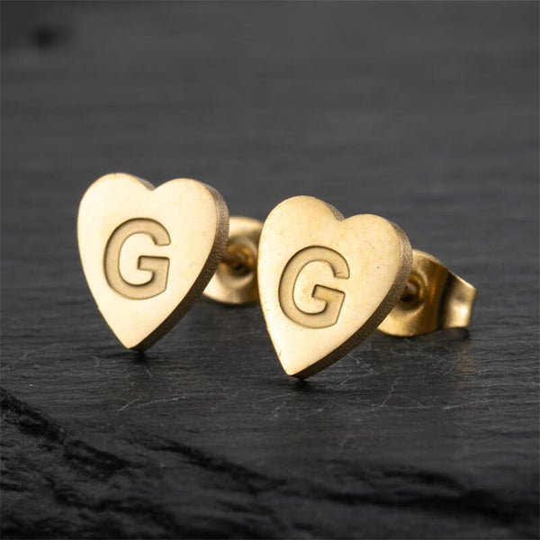 Initial Letter Heart Stud Earrings