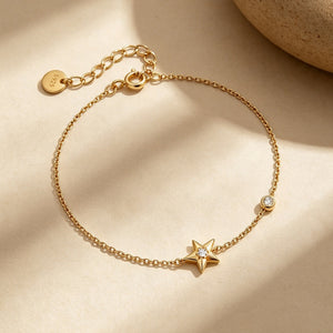 Tiny Gold Star Bezel CZ Charm Chain Bracelet