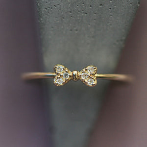 Dainty Sparkling Bow Knot Pave CZ Band Ring