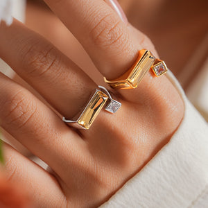 Geometric Two Tone CZ Stackable Open Ring
