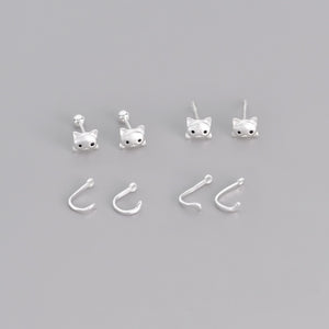 Black CZ Eye Kitty Cat Tail Ear Jacket Earrings