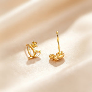 Marquise CZ Leaf Outline Floral Stud Earrings