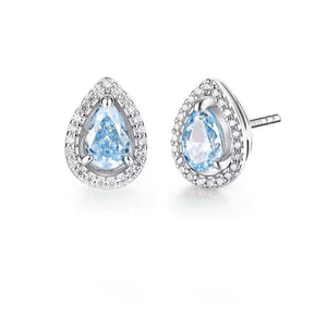 Dainty Blue Teardrop Halo Stud Earrings