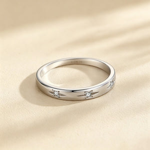 Dainty Celestial Starburst Engraved Band Ring