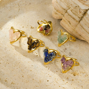 Colorful Raw Crystal Mosaic Heart Open Ring