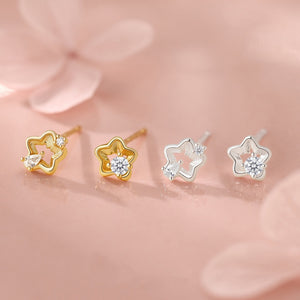Mismatched Openwork Star CZ Stud Earrings