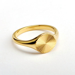 Textured Sunburst Engraved Flat Signet Ring