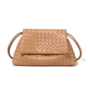 Handwoven Leather Flap Shoulder Handbag