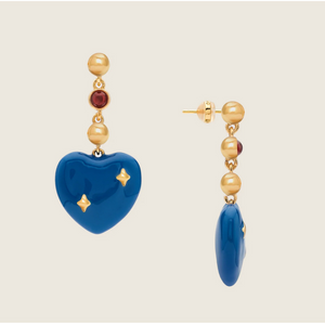 Blue Enamel Heart Drop Earrings