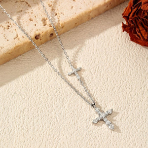 Dual Pavé Moissanite Cross Pendant Necklace