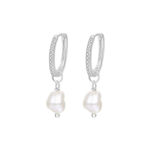 Freshwater Pearl Pave CZ Drop Hoop Earrings