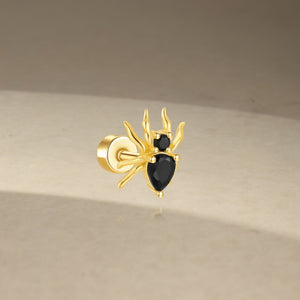 Tiny Halloween Black CZ Spider Stud Earrings