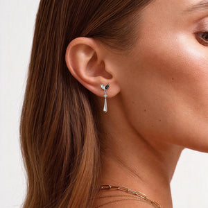 Botanical Textured Leaf CZ Drop Stud Earrings