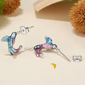 Blue Kingfisher Bird Statement Hoop Earrings