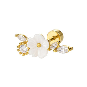 White Flower CZ Cluster Climber Stud Earrings