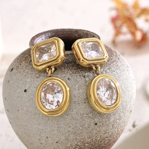 Geometric Bezel Moissanite Drop Stud Earrings
