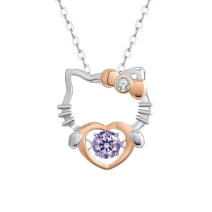 Moissanite Cat Heart Pendant Necklace