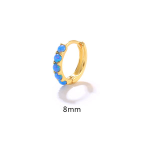 Blue White Opal Small Huggie Hoop Earrings