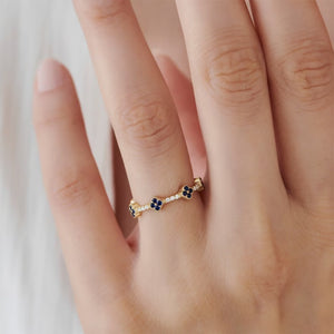 Pave Blue Four-Leaf Clover Eternity Band Ring