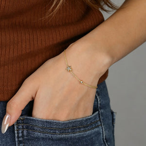 Tiny Gold Star Bezel CZ Charm Chain Bracelet