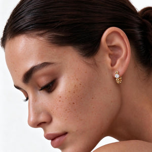 Tiny Beaded Gemstone Huggie Hoop Earrings