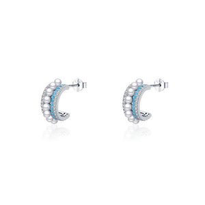 Pave CZ Pearl Turquoise Open Hoop Earrings