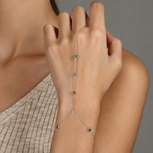 Multicolor CZ Bezel Hand Chain Ring Bracelet