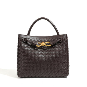 Handwoven Leather Knot Clasp Tote Handbag