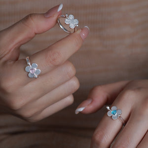 Colorful Heart CZ Reversible Clover Band Ring